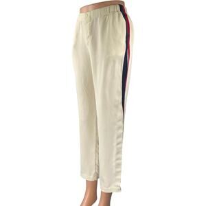 Sleepy Jones 100% Silk White Side Striped Straight Leg Trousers Track Pants M